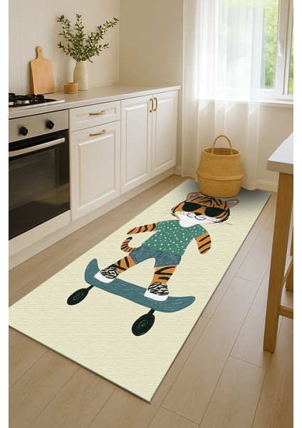 Kaymaz Tabanlı Tatlı Kaplan Figürlü Çocuk Halısı, Oyun Odası Dekoru