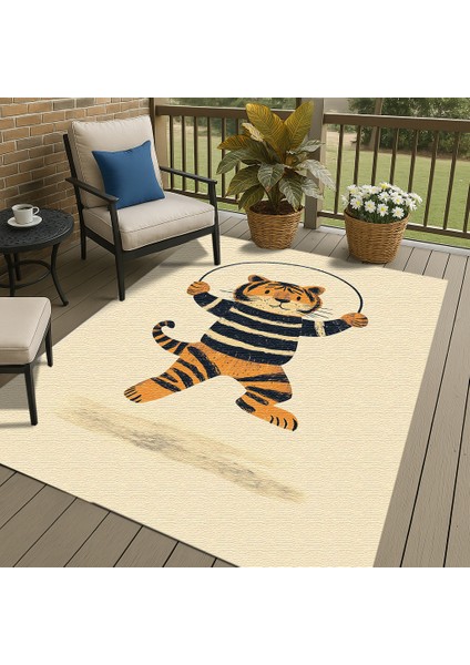 Tatlı ve Eğlenceli Kaplan Figürlü Çocuk Halısı, Makinede Yıkanabilir ve Kaymaz fırsatları