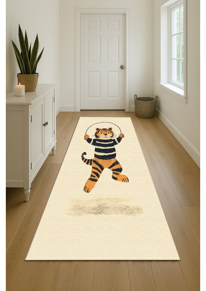 Tatlı ve Eğlenceli Kaplan Figürlü Çocuk Halısı, Makinede Yıkanabilir ve Kaymaz indirimleri