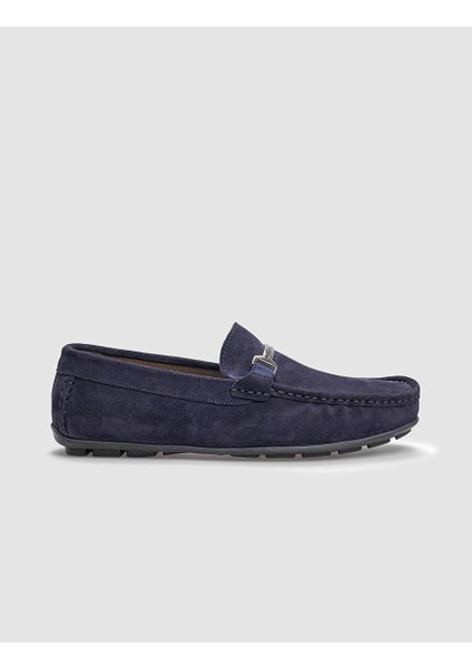 Hakiki Deri Lacivert Süet Tokalı Erkek Loafer