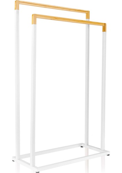 Beyaz Metal Bambu Havlu Askılığı