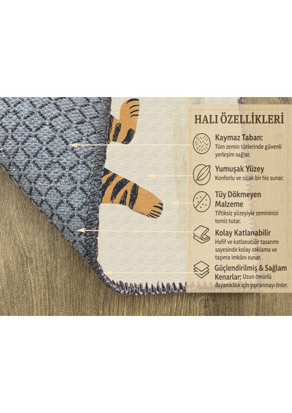 Tatlı ve Eğlenceli Kaplan Figürlü Çocuk Halısı, Makinede Yıkanabilir ve Kaymaz modelleri