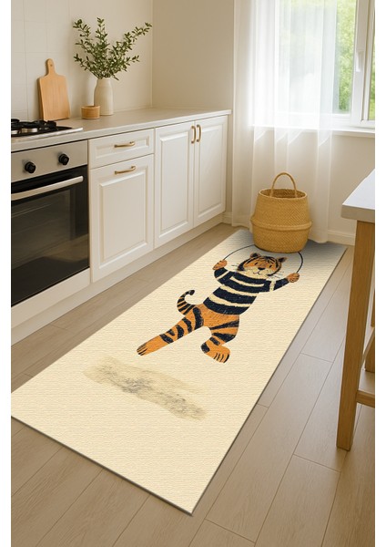 Tatlı ve Eğlenceli Kaplan Figürlü Çocuk Halısı, Makinede Yıkanabilir ve Kaymaz