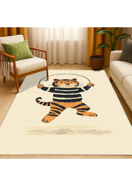 Tatlı ve Eğlenceli Kaplan Figürlü Çocuk Halısı, Makinede Yıkanabilir ve Kaymaz fiyatları