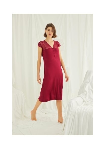 Monamise Kolu Omzu ve Yakası Dantelli Önü Düğmeli Gecelik fiyatları