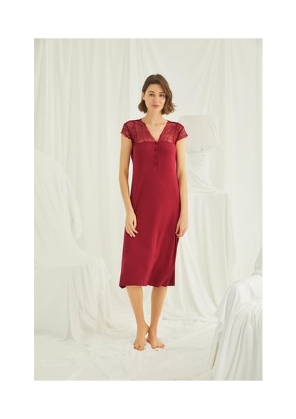 Monamise Kolu Omzu ve Yakası Dantelli Önü Düğmeli Gecelik indirimleri