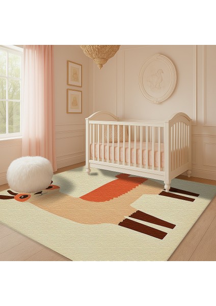 Sevimli ve Renkli Hayvan Desenli Çocuk Halısı, Kaymaz Tabanlı Eğlenceli Tasarım