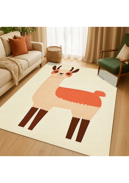 Sevimli ve Renkli Hayvan Desenli Çocuk Halısı, Kaymaz Tabanlı Eğlenceli Tasarım