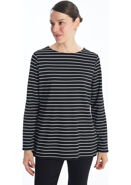 Yeni Sezon Bisiklet Yaka Çizgili Uzun Kollu Kadın Tişört