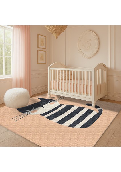 Neşeli Kedi Figürlü Çocuk Odası Halısı, Renkli, Kaymaz ve Yumuşak