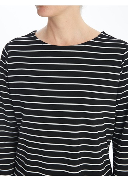 Yeni Sezon Bisiklet Yaka Çizgili Uzun Kollu Kadın Tişört modelleri