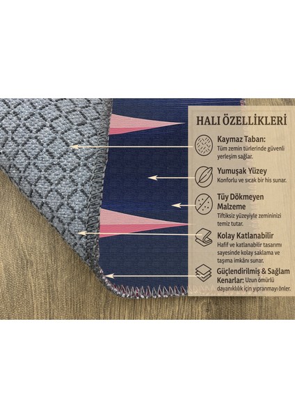 Pembe Çizgili Zeminli Kedi Figürlü Çocuk Odası Halısı, Kaymaz ve Eğlenceli modelleri