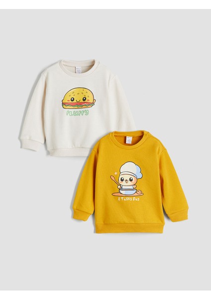 Yeni Sezon Bisiklet Yaka Baskılı Erkek Çocuk Sweatshirt 2'li