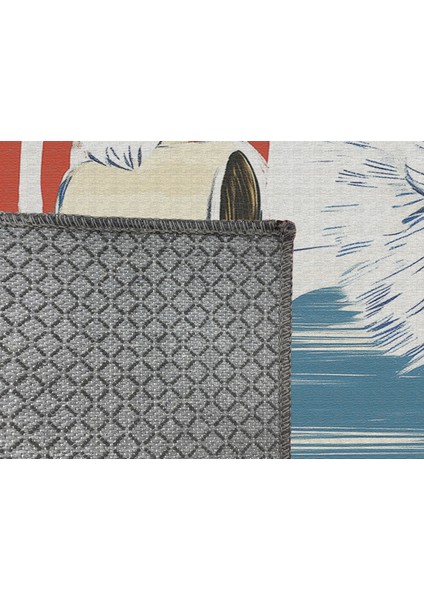 Sevimli ve Renkli Köpek Desenli Çocuk Halısı, Mavi Zemin, Kaymaz Tabanlı Eğlenceli Tasarım