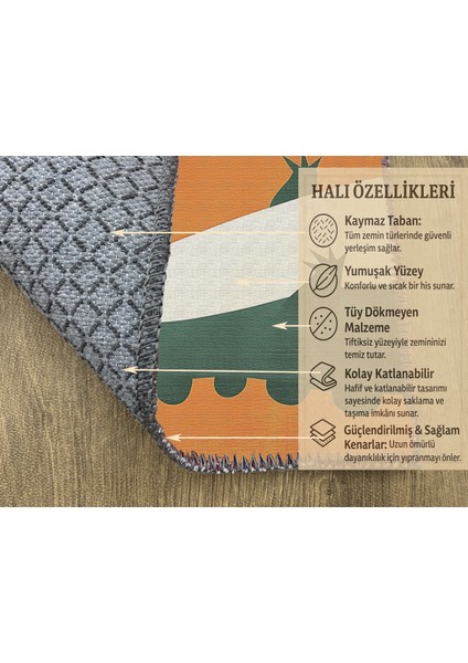 Turuncu Zeminli Neşeli Hayvan Figürlü Çocuk Odası Halısı, Makinede Yıkanabilir, Kaymaz Tabanlı modelleri