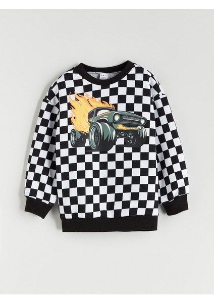 Yeni Sezon Bisiklet Yaka Baskılı Erkek Çocuk Sweatshirt