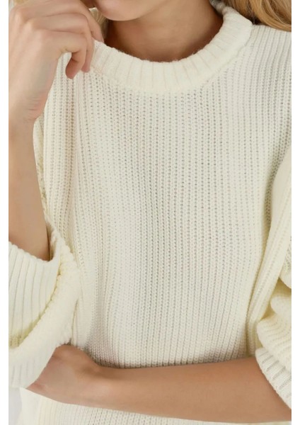 Kadın Dokulu Bisiklet Yaka Triko Kazak Fildişi Doğal fırsatları
