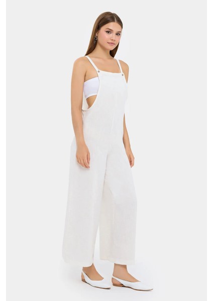 Kadın Düğmeli Ön Geniş Paça Tulum White modelleri