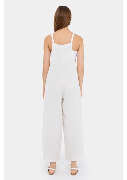 Kadın Düğmeli Ön Geniş Paça Tulum White fırsatları