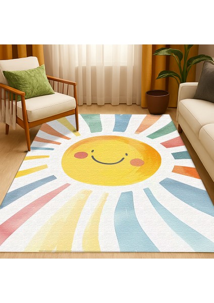 Neşeli Güneş Motifli Çok Renkli Çocuk Halısı, Oyun Odası İçin Kaymaz ve Yumuşak fiyatları