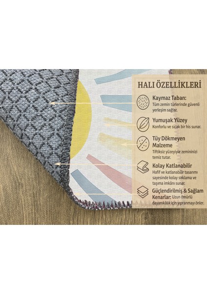 Neşeli Güneş Motifli Çok Renkli Çocuk Halısı, Oyun Odası İçin Kaymaz ve Yumuşak modelleri