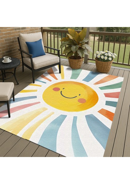 Neşeli Güneş Motifli Çok Renkli Çocuk Halısı, Oyun Odası İçin Kaymaz ve Yumuşak fırsatları
