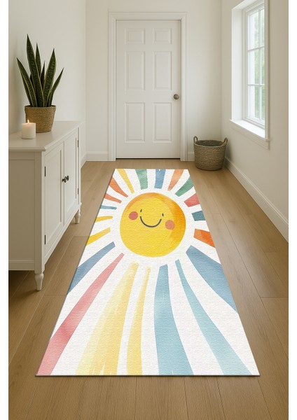 Neşeli Güneş Motifli Çok Renkli Çocuk Halısı, Oyun Odası İçin Kaymaz ve Yumuşak indirimleri