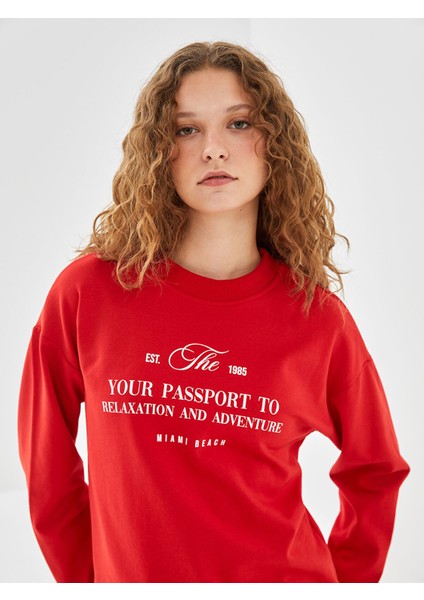 Yeni Sezon Bisiklet Yaka Baskılı Kadın Sweatshirt