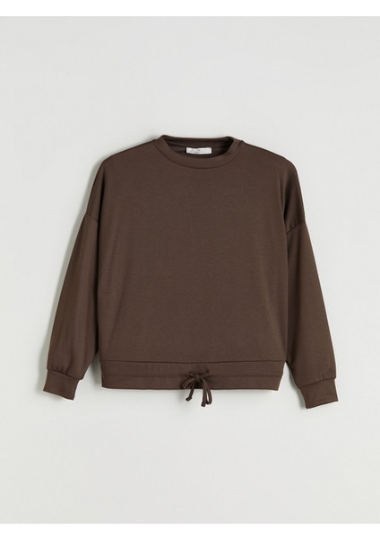 Yeni Sezon Bisiklet Yaka Büzgülü Kadın Sweatshirt