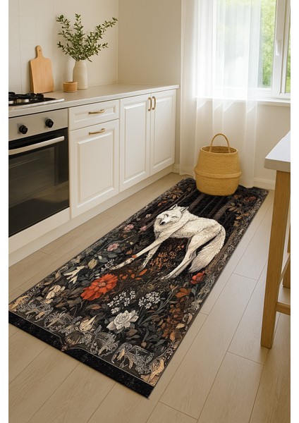 Şık Hayvan Figürlü Lacivert Zemin Salon Halısı, Kaymaz Tabanlı ve Estetik Tasarım