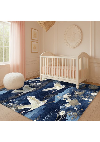 Lacivert Zeminli Dekoratif Kuş Figürlü Estetik Tasarım