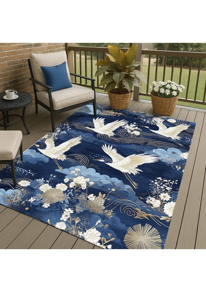 Lacivert Zeminli Dekoratif Kuş Figürlü Estetik Tasarım fırsatları