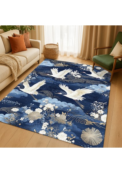 Lacivert Zeminli Dekoratif Kuş Figürlü Estetik Tasarım