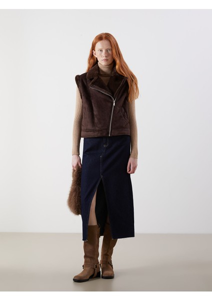 Yeni Sezon Kürklü Biker Yaka Süet Kadın Yelek modelleri
