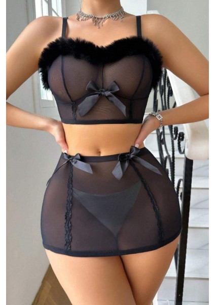 La Vıor Siyah Tül Kurdele Detaylı Seksi Iç Giyim Seti