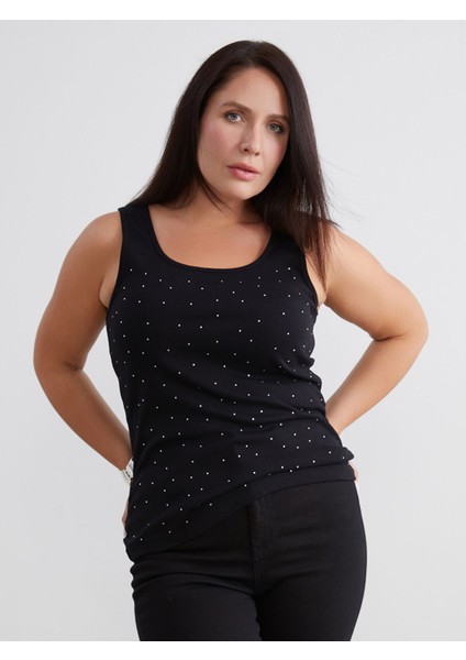 Yeni Sezon Büyük Beden U Yaka Taşlı Kadın Atlet