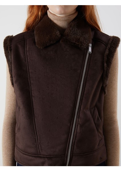 Yeni Sezon Kürklü Biker Yaka Süet Kadın Yelek fırsatları