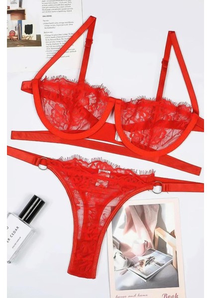 La Vıor Style La Vıor Kırmızı Balenli Dantelli Bralet Takımı