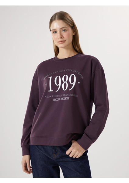 Yeni Sezon Bisiklet Yaka Baskılı Kadın Sweatshirt