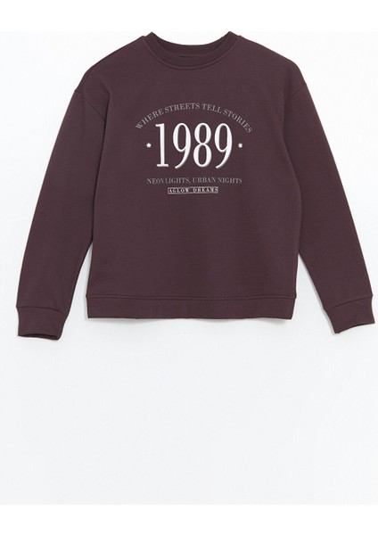 Yeni Sezon Bisiklet Yaka Baskılı Kadın Sweatshirt indirimleri