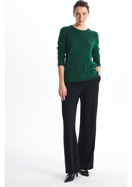 Yeni Sezon Bisiklet Yaka Kendinden Desenli Uzun Kollu Kadın Triko Kazak modelleri