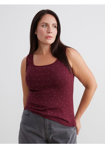 Yeni Sezon Büyük Beden U Yaka Taşlı Kadın Atlet