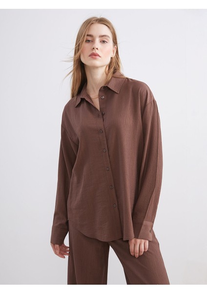 Yeni Sezon Dokulu Oversize Kadın Gömlek