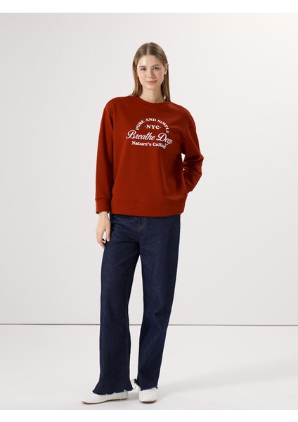 Yeni Sezon Bisiklet Yaka Baskılı Oversize Kadın Kalın Sweatshirt fiyatları