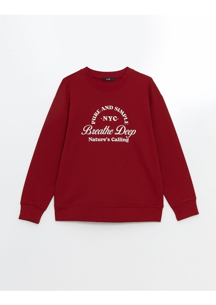 Yeni Sezon Bisiklet Yaka Baskılı Oversize Kadın Kalın Sweatshirt indirimleri