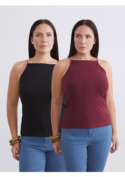 Yeni Sezon Büyük Beden Halter Yaka Kadın Atlet 2'li