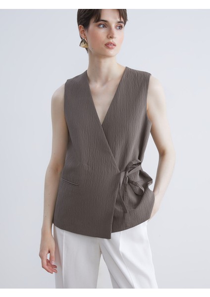 Yeni Sezon Kruvaze Yaka Dokulu Kadın Klasik Yelek