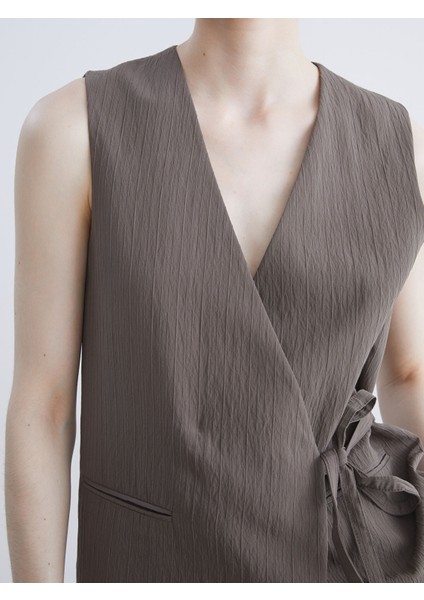 Yeni Sezon Kruvaze Yaka Dokulu Kadın Klasik Yelek modelleri