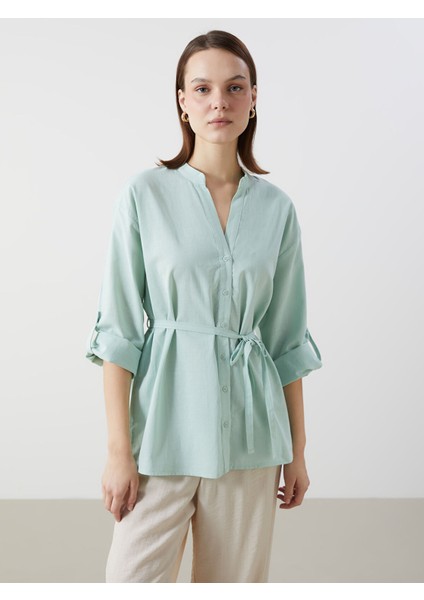 Yeni Sezon Kaçık Yaka Oversize Poplin Kadın Bluz