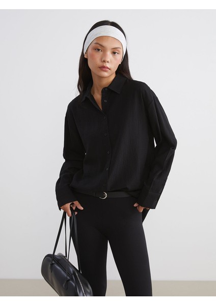 Yeni Sezon Dokulu Oversize Kadın Gömlek